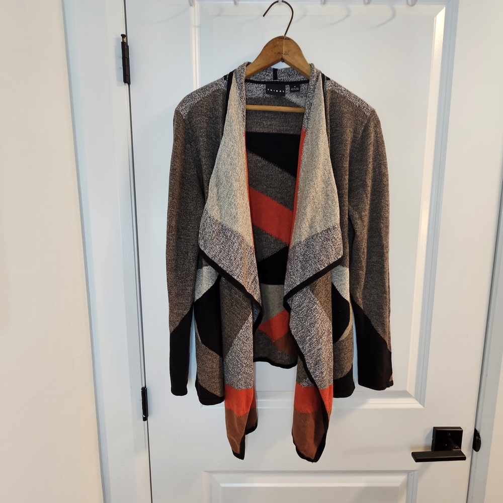 [Tribal] Waterfall Open Front Geometric Lightweight Duster Knit Cardigan Medium